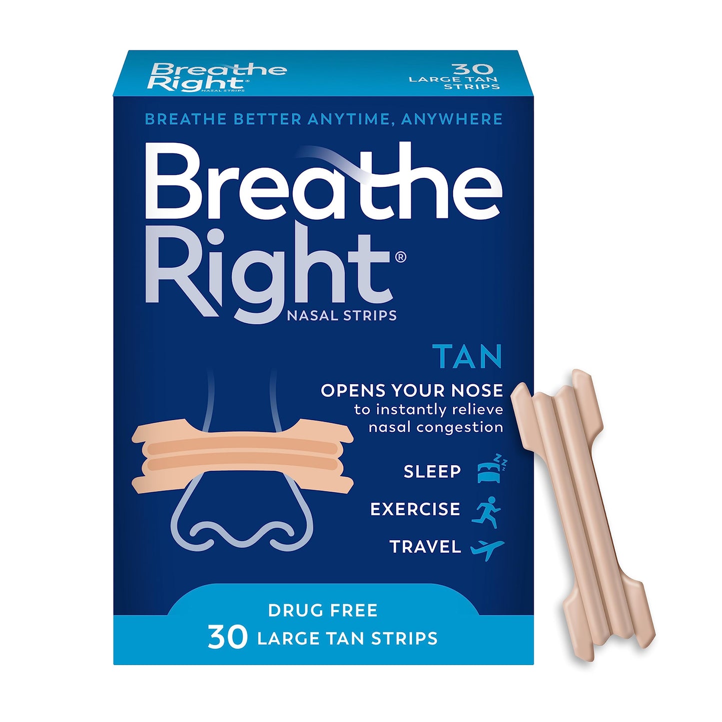 Breathe Right Tiras Nasales Originales para Reducir el Ronquido y Aliviar la Congestión Nasal